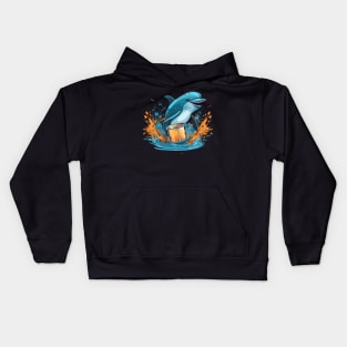 Dolphin playing drums Kids Hoodie